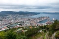 Panoramic view of Bergen and harbor from Mount Floyen, Bergen, Norway. Royalty Free Stock Photo