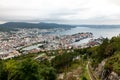 Panoramic view of Bergen and harbor from Mount Floyen, Bergen, Norway. Royalty Free Stock Photo