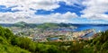 Panoramic view on Bergen and harbor from the mountain Floyen top. Royalty Free Stock Photo