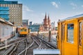 Berlin Oberbaum Bridge with trains, Berlin Friedrichshain-Kreuzberg, Germany