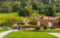 Beskidy Mountains surrounding Szczyrk mountain resort with bridge over Zylica creek in Beskidy Mountains in Poland Royalty Free Stock Photo