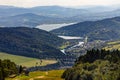 Panoramic view of Beskidy Mountains surrounding Zywieckie and Miedzybrodzkie Lake near Zywiec in Poland Royalty Free Stock Photo