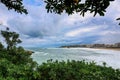 Panoramic view of Biarritz, beach, people surfing and the lighthouse in the background Royalty Free Stock Photo