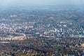 Panoramic view on Bielsko - Biala city seen from Szyndzielnia mountain. Town in the colors of autumn on beautiful, sunny day. Royalty Free Stock Photo