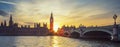 Panoramic view of Big Ben at sunset. Royalty Free Stock Photo