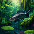 Panoramic view of a big freshwater catfish in a tropical aquarium generative AI