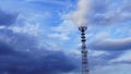 Panoramic view of big television and radio tower on the dramatic sky background. Space for text Royalty Free Stock Photo