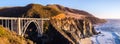 Panoramic view of Bixby Creek Bridge and the dramatic Pacific Ocean coastline, Big Sur, California