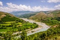 Panoramic view on Black Drin river in Albania in summer