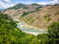 Panoramic view on Black Drin river in Albania in summer Royalty Free Stock Photo