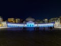 Panoramic view of blue illuminated at night Piazza del Plebiscito