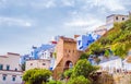 Panoramic view of blue medina of city Chefchaouen,  Morocco, Africa Royalty Free Stock Photo