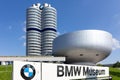 Panoramic view of BMW Museum and Headquarters. Headoffice in Munich, Germany, 2020.