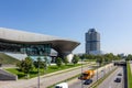 Panoramic view of BMW museum, BMW Welt and BMW Headquarters , Munich, Germany, March 2020