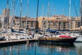 Panoramic view of boats moored in the Old port of Marseille.