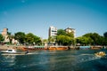 Panoramic view of Boats at Tigre River - Tigre, Buenos Aires, Argentina Royalty Free Stock Photo