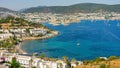 Panoramic view of Bodrum city, Turkey and Saint Peter Castle and marina.