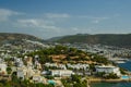 Panoramic View of Bodrum downtown, traditional white houses marina. Royalty Free Stock Photo