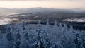 Panoramic view from Borowa Gora view point during winter time. Frosty structure, glazed, icy branches. Royalty Free Stock Photo