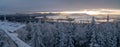 Panoramic view from Borowa Gora view point during winter time. Frosty structure, glazed, icy branches Royalty Free Stock Photo