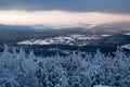 Panoramic view from Borowa Gora view point during winter time. Royalty Free Stock Photo