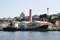 Panoramic view of the Bosphorus. Large ocean ship in the port.