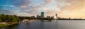 Panoramic view of Boston downtown and historic center from the landmark Longfellow bridge over Charles River Royalty Free Stock Photo