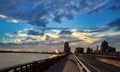 Panoramic view of Boston downtown and historic center from the landmark Longfellow bridge over Charles River Royalty Free Stock Photo