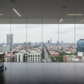 Panoramic view of Boston, Massachusetts from a modern office interior with large Royalty Free Stock Photo