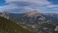 View of Bow Valley with town Banff surrounded by Rocky Mountains including Cascade Mountain in Banff National Park, Canada. Royalty Free Stock Photo