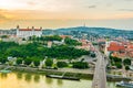 Panoramic view of Bratislava with the Castle, Saint Martin cathedral and Old Town at Sunset...IMAGE
