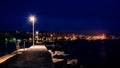 Panoramic view from the breakwater, entrance to the Port of Rijeka..Night shoot, Rijeka, Croatia.