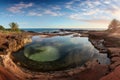 panoramic view of a breathtaking natural pool at sunrise/sunset