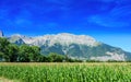 Panoramic view on Breche de Faraut mountain range in French Prealps in summer Royalty Free Stock Photo