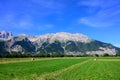 Panoramic view on Breche de Faraut mountain range in French Prealps in summer Royalty Free Stock Photo