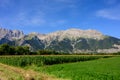 Panoramic view on Breche de Faraut mountain range in French Prealps in summer Royalty Free Stock Photo