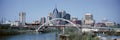 Panoramic view of bridge over Cumberland River and Nashville Skyline, TN Royalty Free Stock Photo