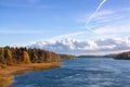 Panoramic view from the to the river Vuoksu on a sunny autumn day Royalty Free Stock Photo