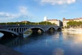 Panoramic view bridge Wilson on river Rhone in Lyon France Royalty Free Stock Photo