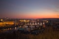 Panoramic view of the bridges of Prague at the sunset Czech Republic Royalty Free Stock Photo