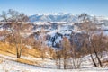 Panoramic view of Bucegi Mountains, view from Pestera, Brasov, Transylvania, Romania Royalty Free Stock Photo