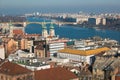 Panoramic view of Budapest city and Danube river on winter cold day Royalty Free Stock Photo