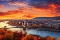 Panoramic view of Budapest and Danube river at sunset, Hungary, Panoramic view over the budapest at sunset, AI Generated Royalty Free Stock Photo