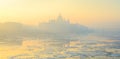 Budapest skyline in yellow winter haze