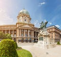 view of the Budapest Royal Castle and National Gallery with equestrian statue Royalty Free Stock Photo