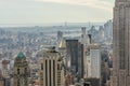 Panoramic View of Buildings in New York City. East River and Brooklyn Bridge in Sepia Style. Roof Tops, Terraces and Facades. Royalty Free Stock Photo