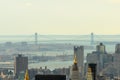 Panoramic View of Buildings in New York City, USA. East River, Brooklyn Bridge, Rooftops abd Terraces. Royalty Free Stock Photo