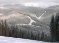 Panoramic view of Bukovel ski tracks, Ukraine