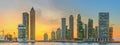 Panoramic view of Business bay and downtown area of Dubai, reflection in a river, UAE Royalty Free Stock Photo