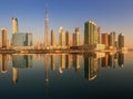 Panoramic view of Business bay and downtown area of Dubai, reflection in a river, UAE Royalty Free Stock Photo